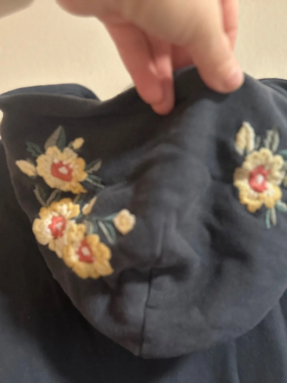 Abercrombie & Fitch Floral Embroidered Hoodie โ Navy Blue โ Pullover Sweatshirt - Picture 4 of 6